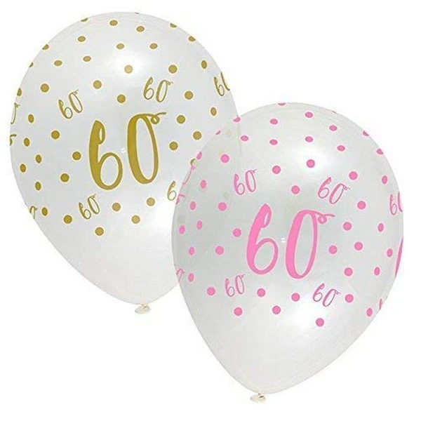 Creative Party Latex 60th Birthday Balloons (Pack of 6) (Pink/Gold) - SG34250