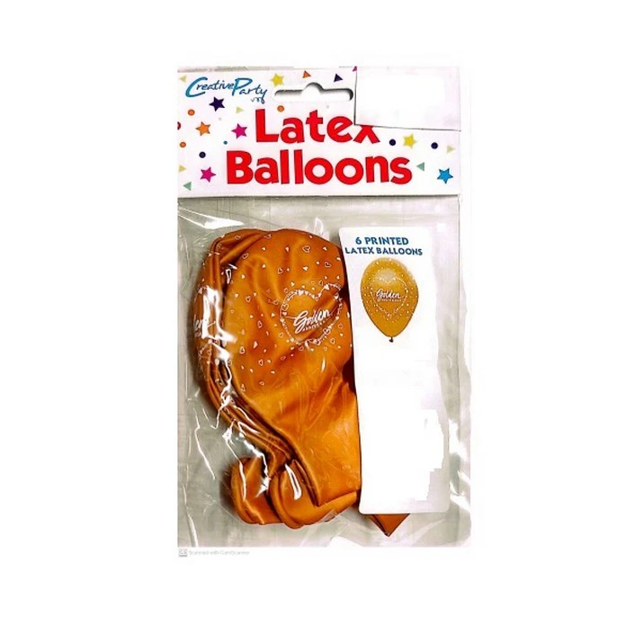 Creative Party Latex Hearts Golden (50th) Wedding Anniversary Balloons (Pack of 6) (Gold) - SG32907