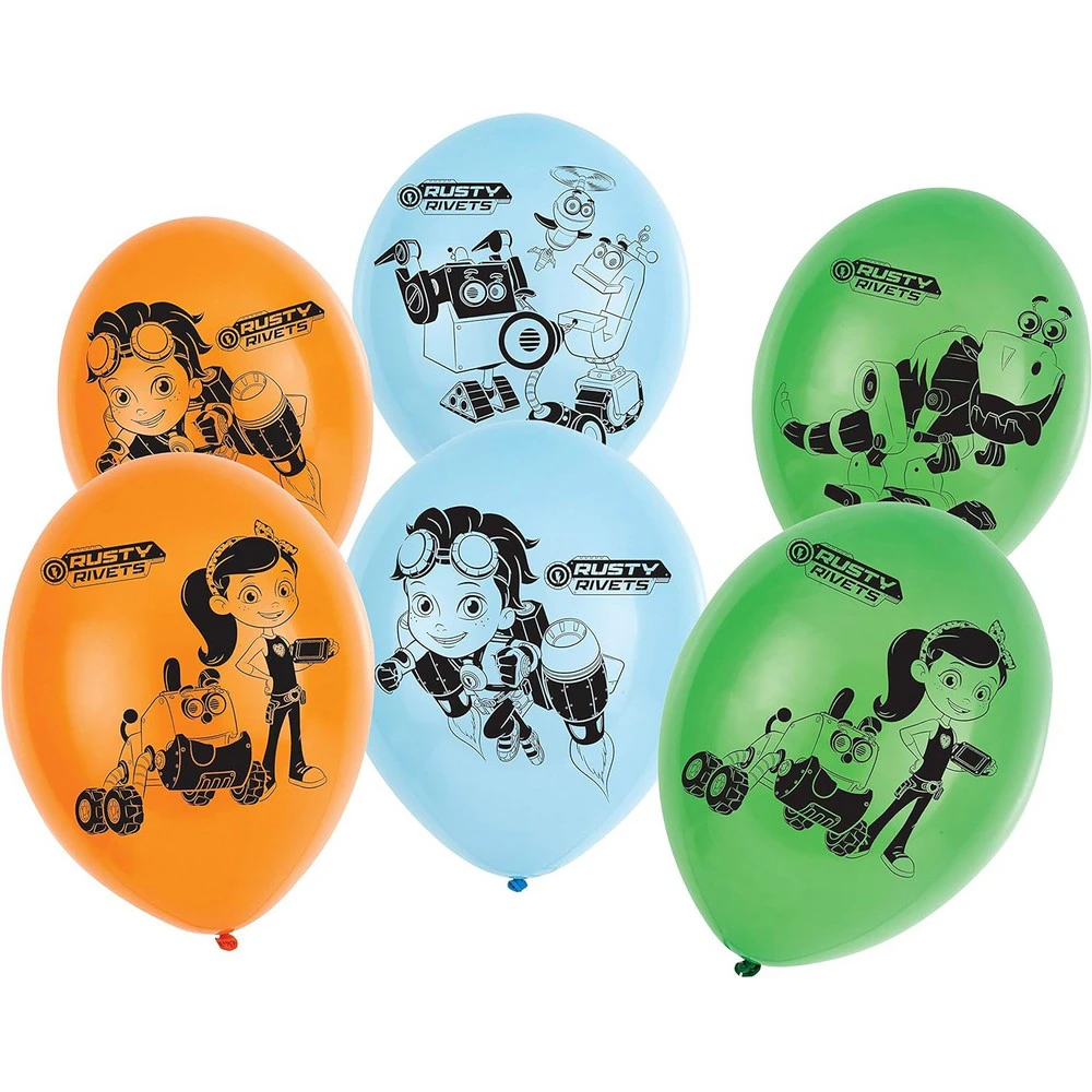 Rusty Rivets Latex Characters Balloons (Pack of 6) (Orange/Sky Blue/Green) - SG26358