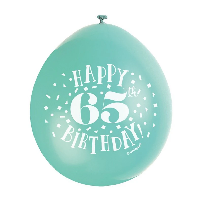 Unique Party Latex 65th Birthday Balloons (Pack of 10) (Multicoloured) - SG25902