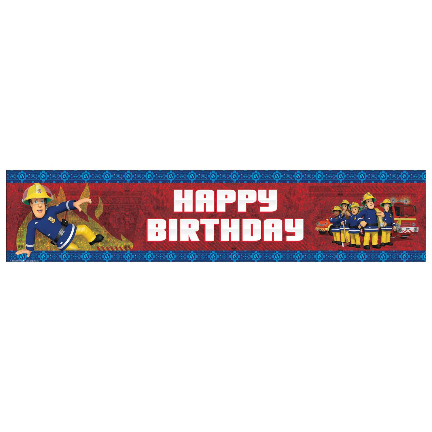 Fireman Sam Holographic Happy Birthday Banner (Blue/Red/White) - SG33055