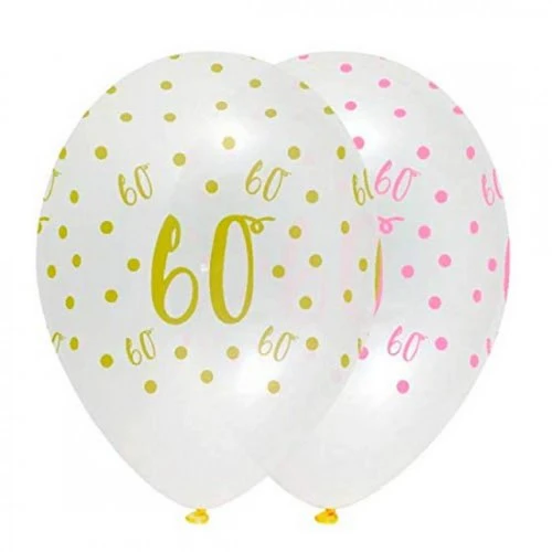 Creative Party Latex 60th Birthday Balloons (Pack of 50) (Yellow/Pink) - SG34266