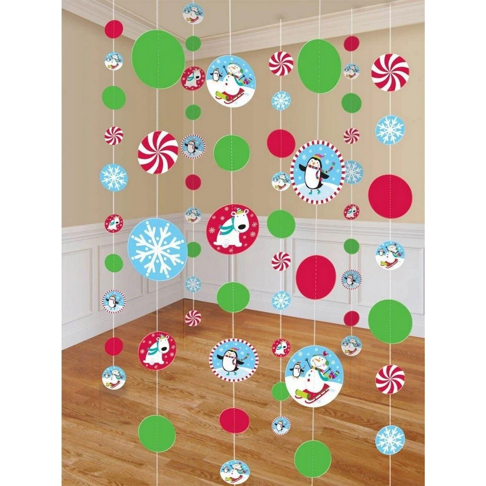 Amscan Joyful Snowman Christmas Hanging Decoration (Pack of 8) (Red/Green/White) - SG24980