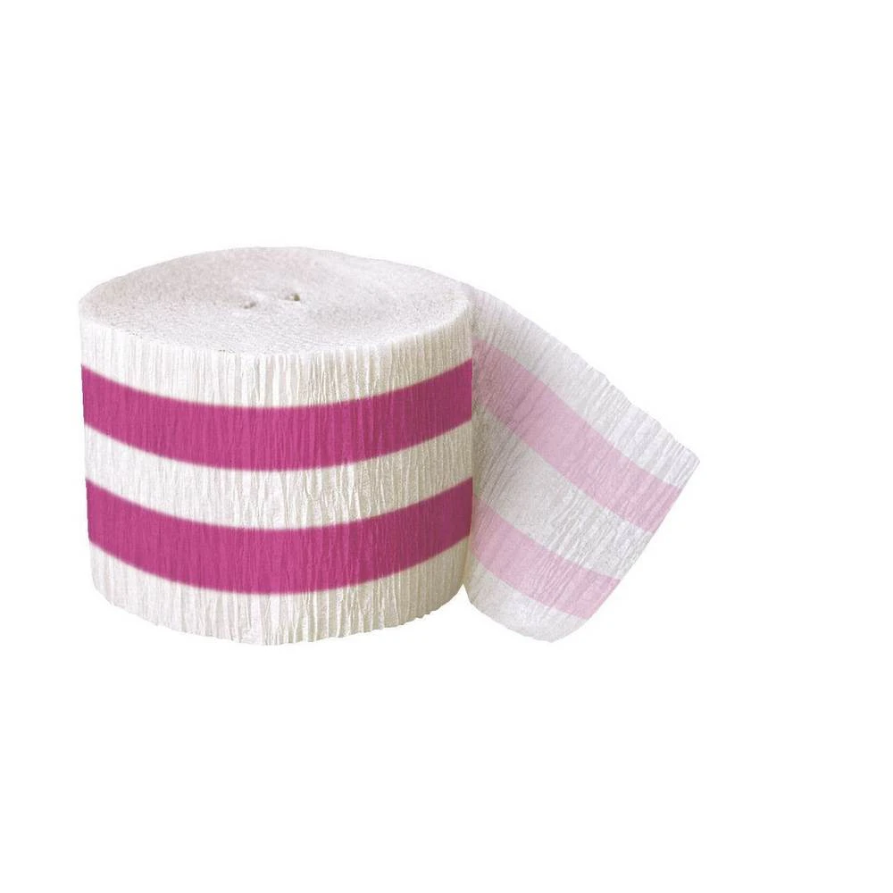 Unique Party Crepe Paper Striped Streamers (Hot Pink/White) - SG29896