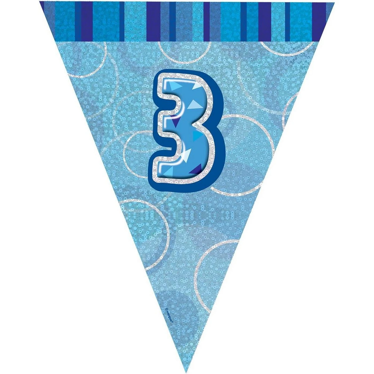 Unique Party Foil Glitz 3rd Birthday Bunting (Blue) - SG24757