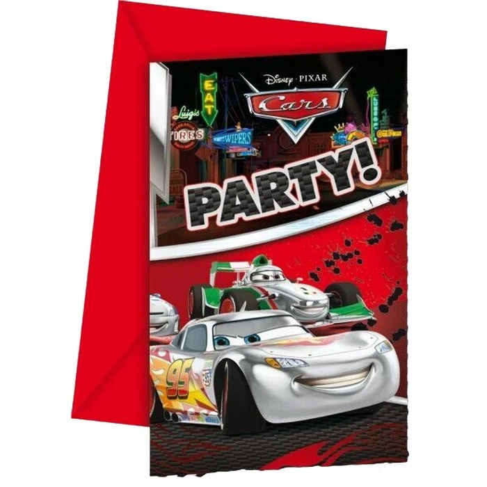 Cars Silver Cup Race Invitations (Pack of 6) (Black/Red) - SG30508