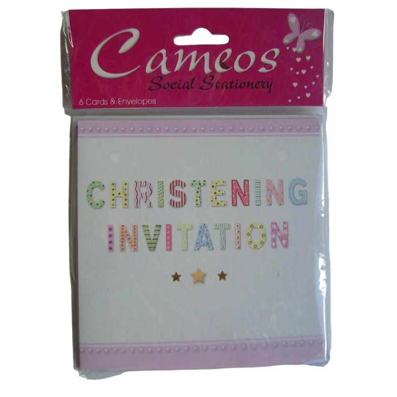 Cameos Christening Invitations (Pack of 6) (White/Pink) - SG25714