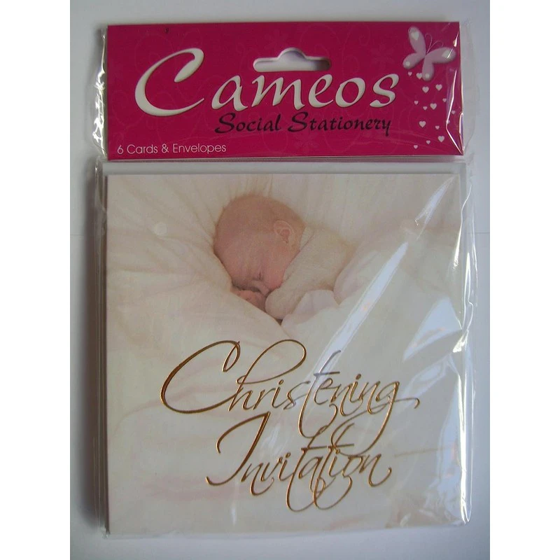 Cameos Christening Invitations (Pack of 6) (White/Light Pink/Golden Brown) - SG25728