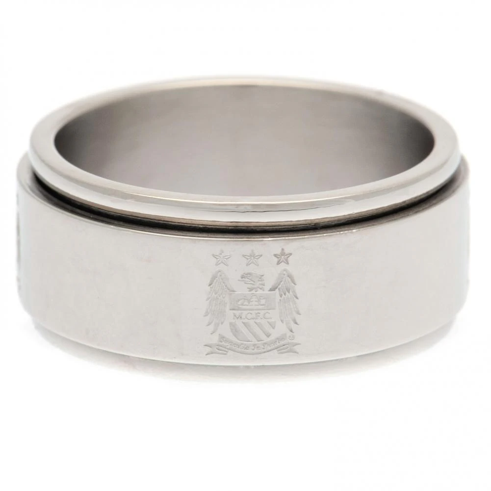 Manchester City FC Official Stainless Steel Spinner Ring (Silver) - TA4039