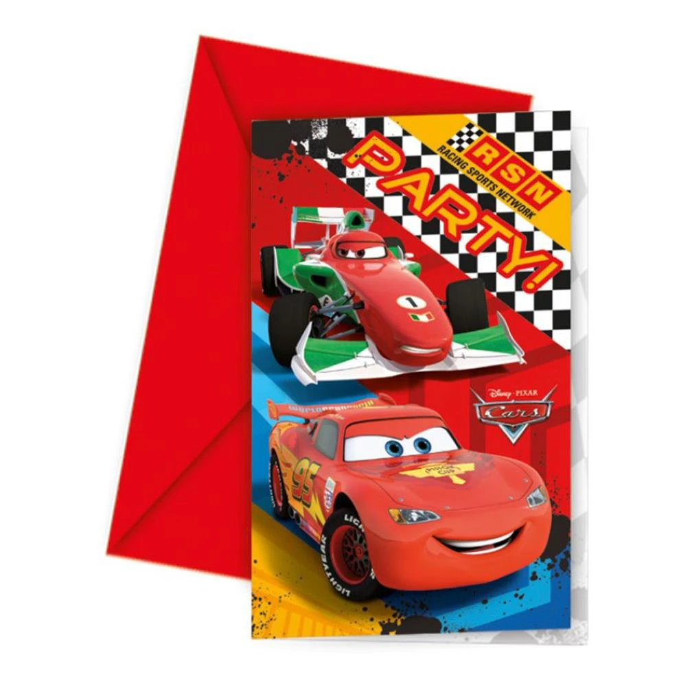 Cars RSN Invitations (Pack of 6) (Red/Multicoloured) - SG30630