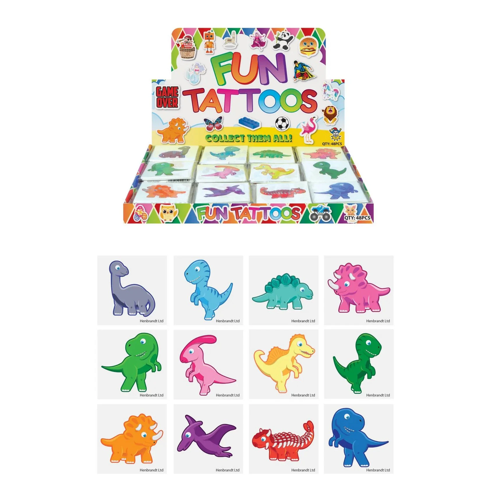 Henbrandt Cute Dinosaurs Temporary Tattoo (Pack of 96) (Multicoloured) - SG32411