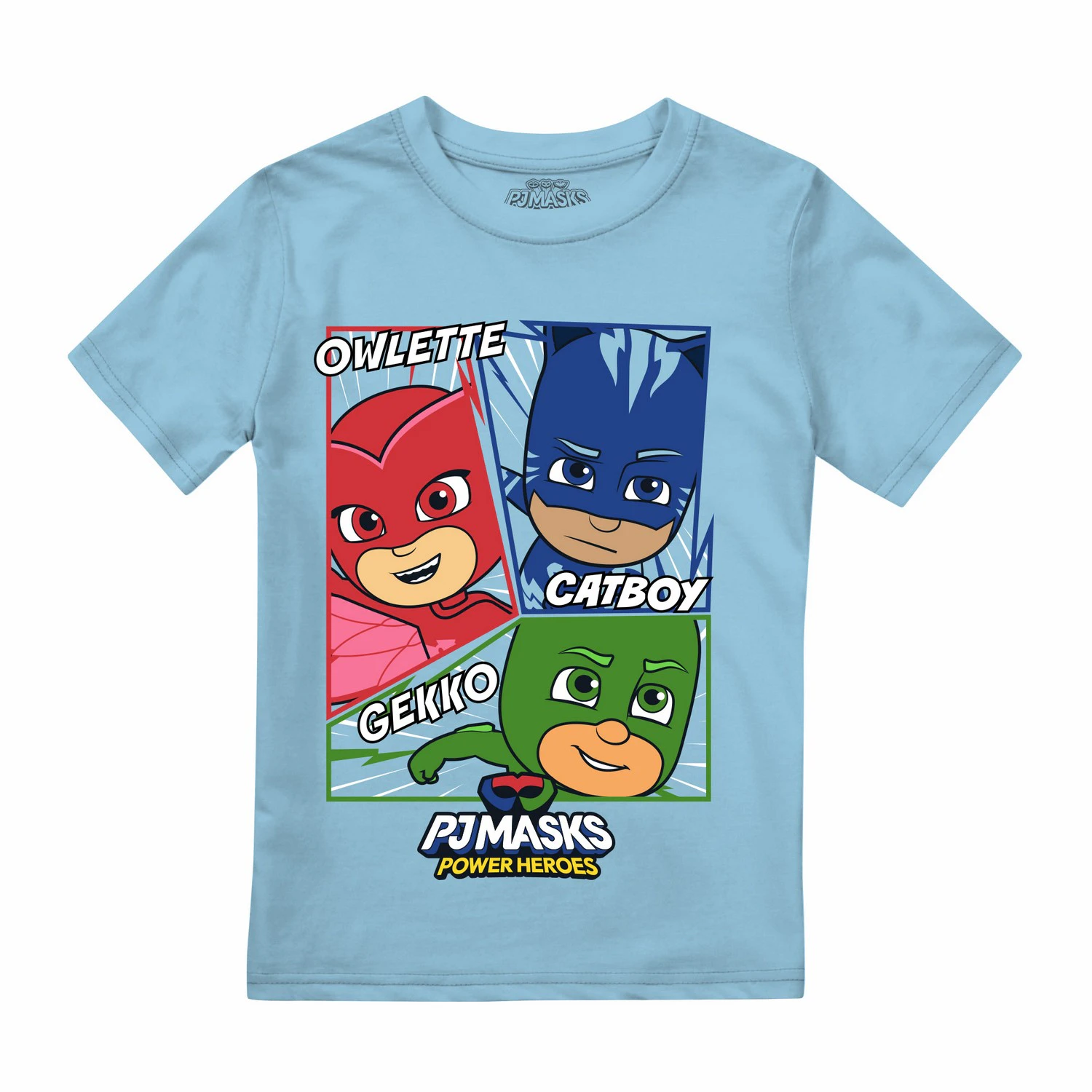 PJ Masks Boys Comic Heroes T-Shirt (Light Blue) - TV2459