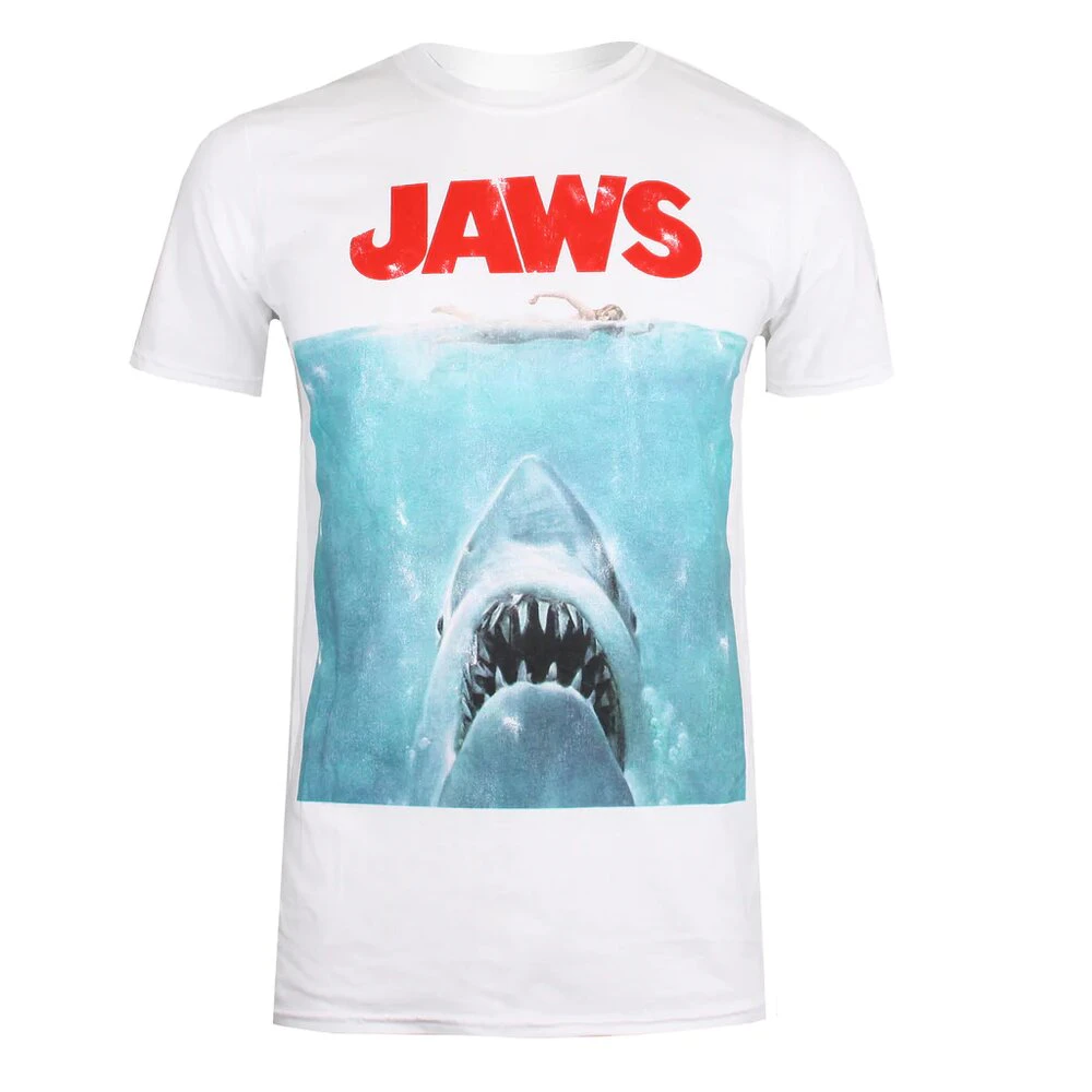 Jaws Mens Poster T-Shirt (White/Blue/Red) - TV394