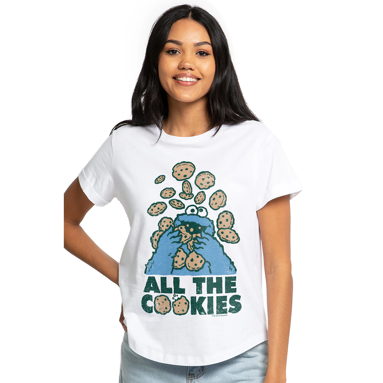 Sesame Street Womens All The Cookies Classic T-Shirt (White) - TV2889