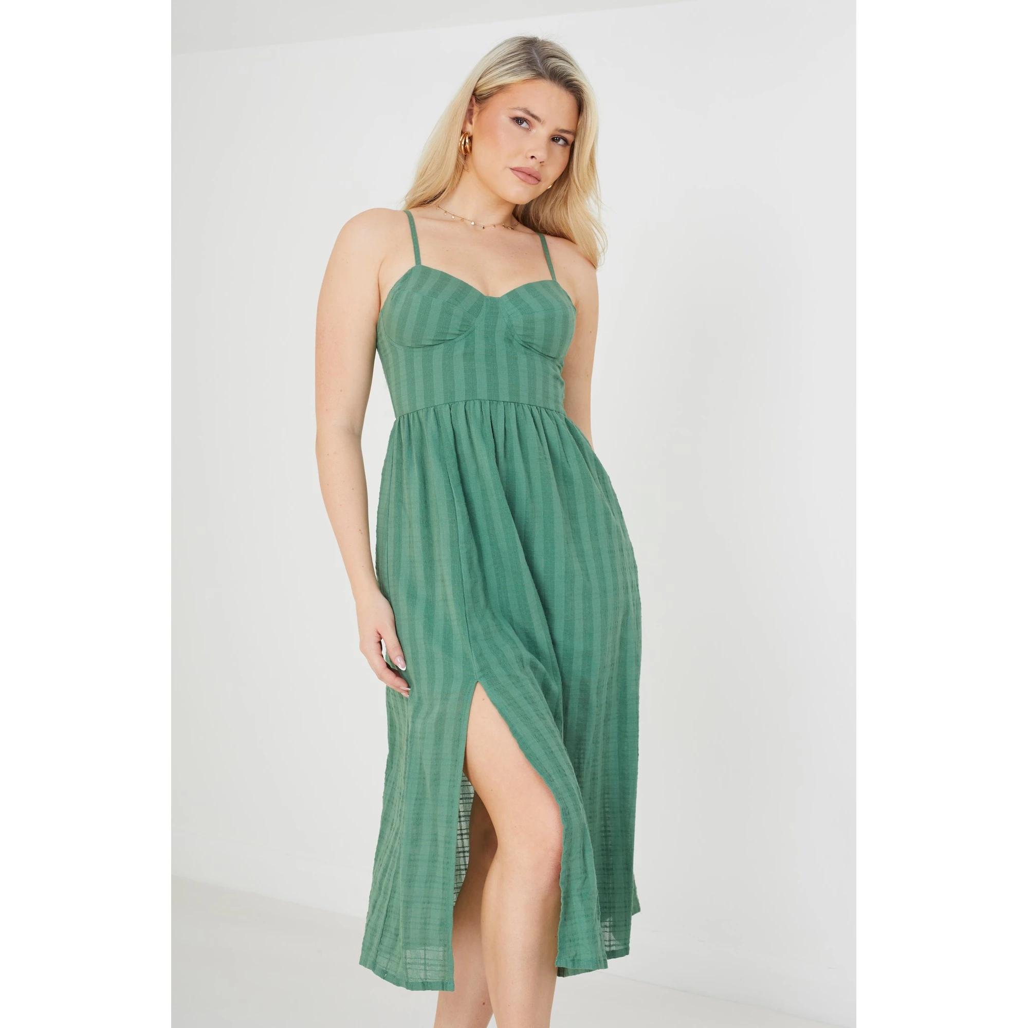 Brave Soul Womens Selena Dobby Midi Dress (Mineral Green) - UT1866