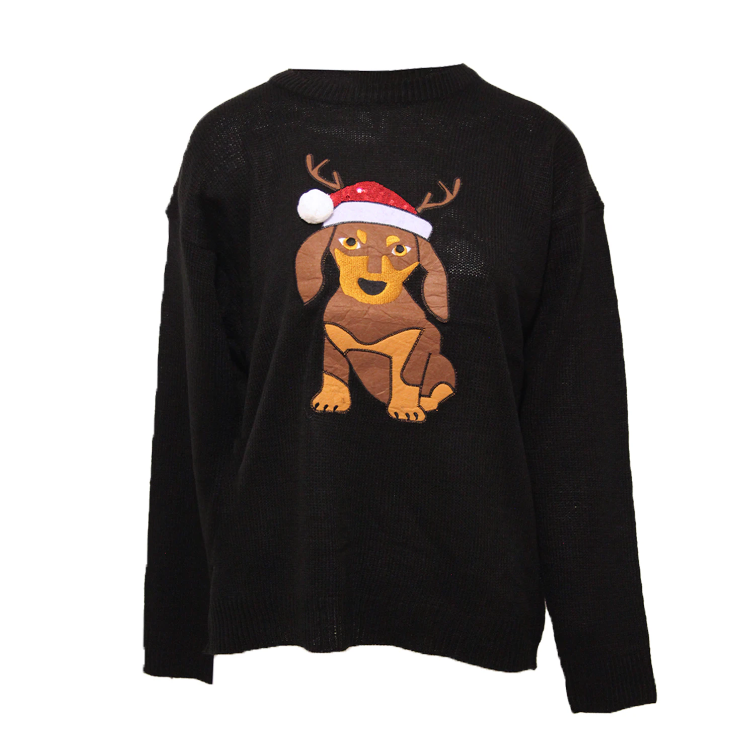 Brave Soul Womens Have A Merry Christmas Dog Jumper (Black) - UT1802