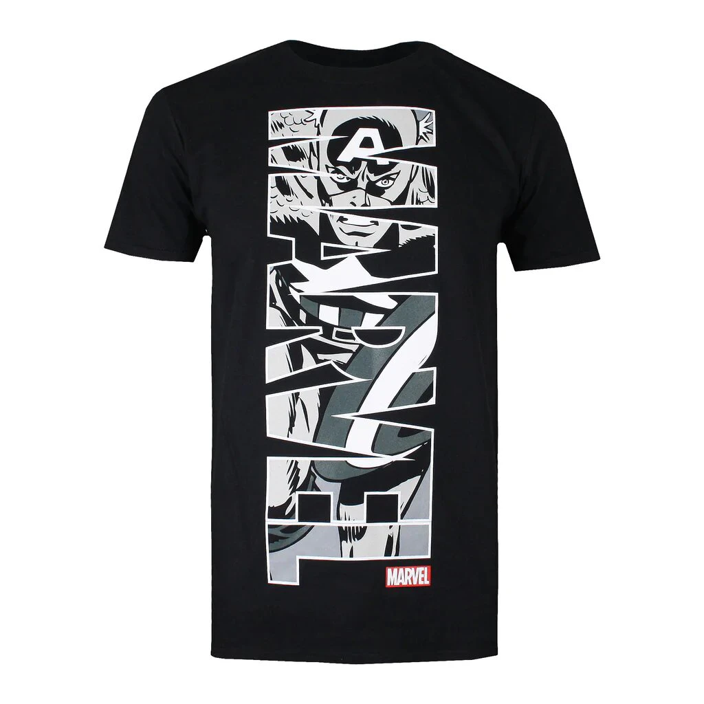 Captain America Mens Vertical T-Shirt (Black/Grey) - TV202