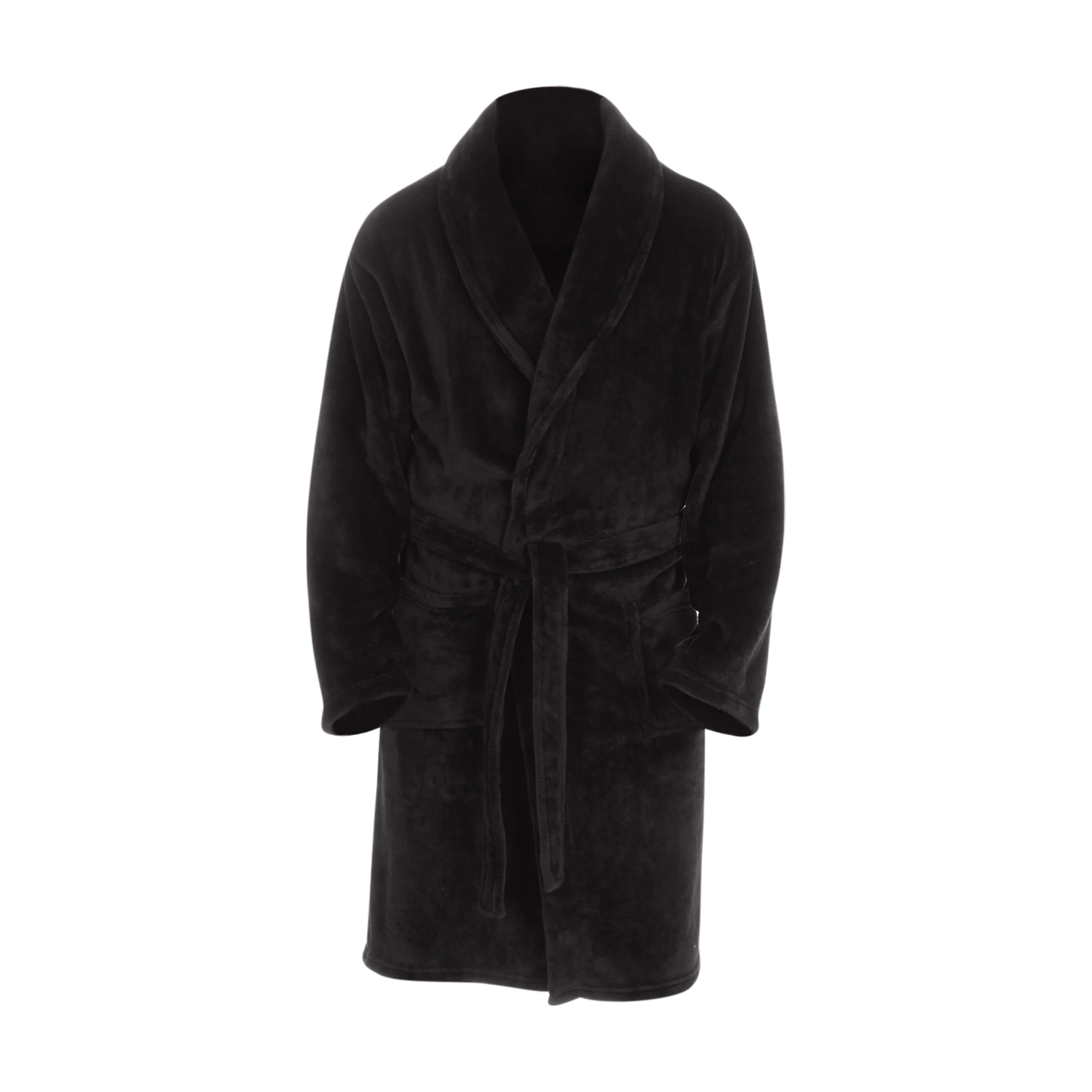 Pierre Roche Mens Flannel Fleece Robe (Black) - UT978