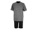 Momentii Mens Stripe Short Lounge Set (Black) - UT1850