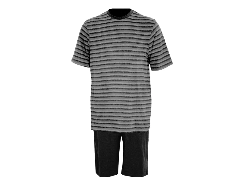 Momentii Mens Stripe Short Lounge Set (Black) - UT1850