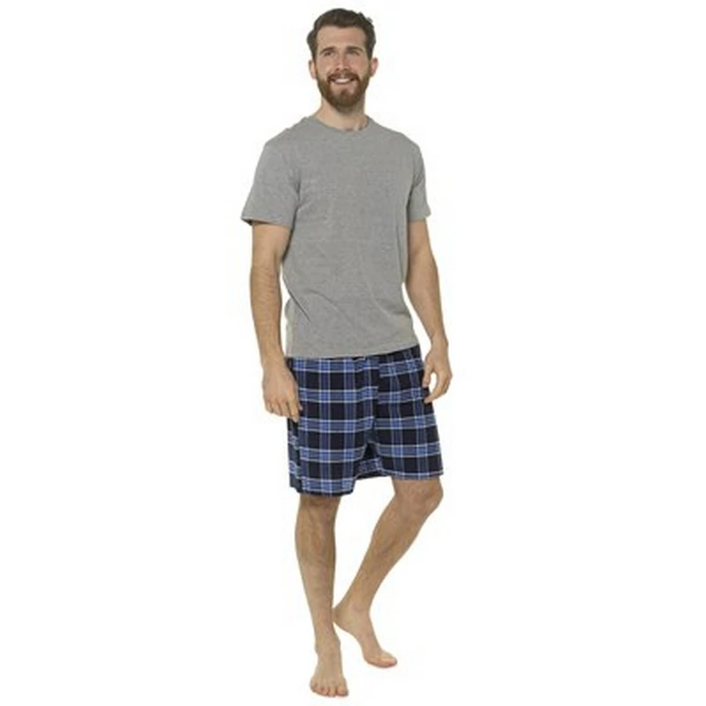 Foxbury Mens Jersey Checked Short Lounge Set (Grey Check) - UT1730