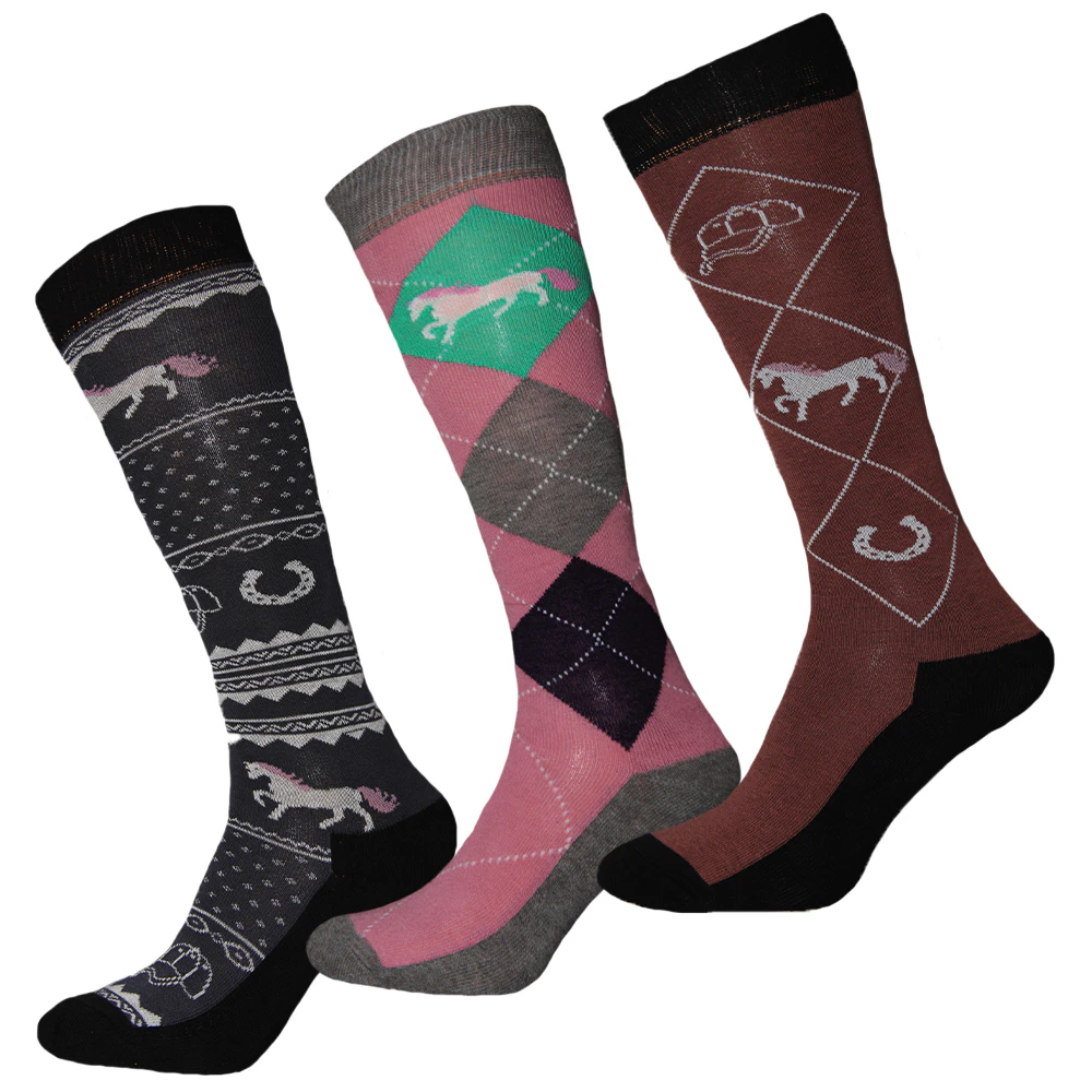 Simply Essentials Womens Equestrian Boot Socks (Pack Of 3) (Charcoal/Pink/Brown) - UT1738