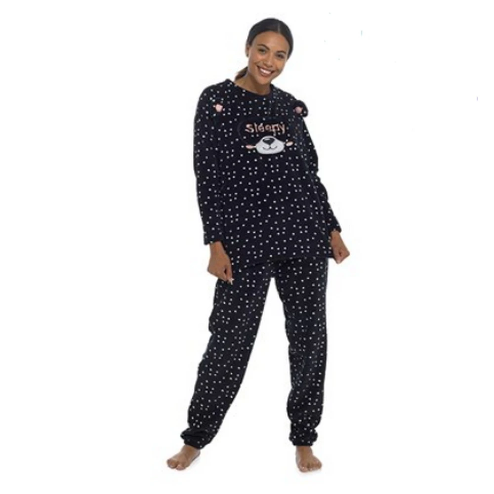 Foxbury Womens Panda Twosie Pyjama Set (Black) - UT1621