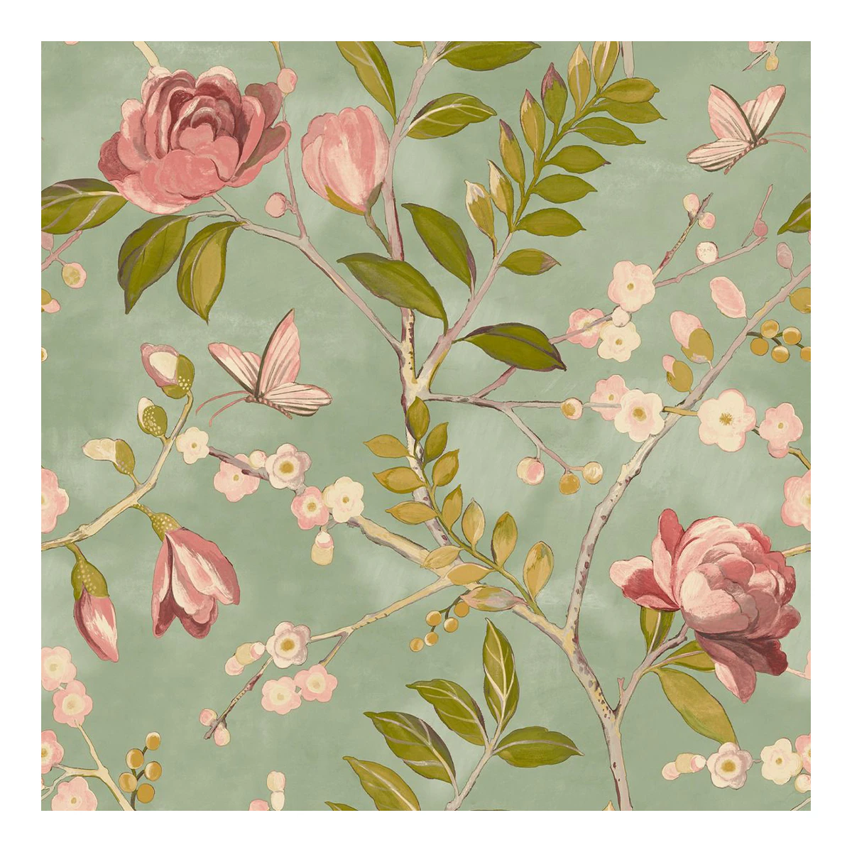 Grandeco Lola Floral Wallpaper (Green/Pink) - AG3388