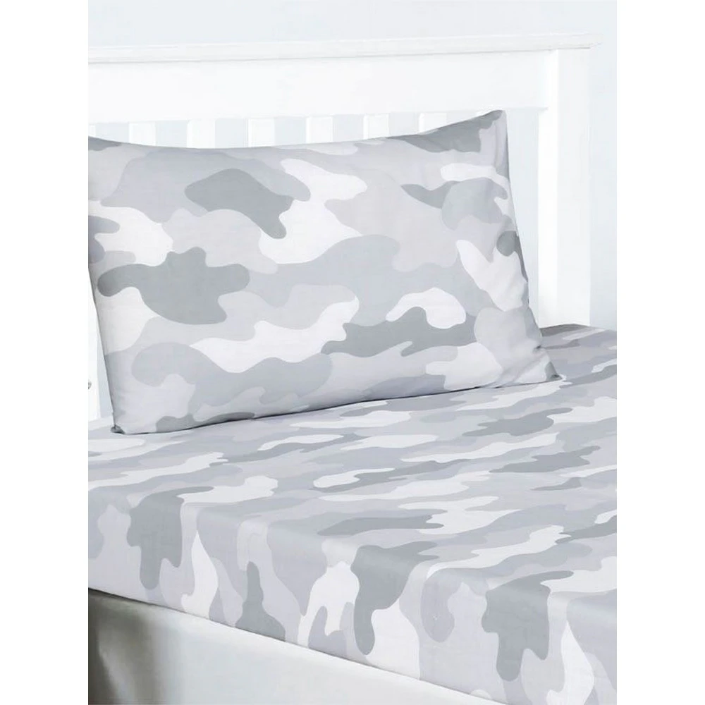 Bedding & Beyond Camouflage Fitted Bed Sheet Set (White/Grey) - AG388