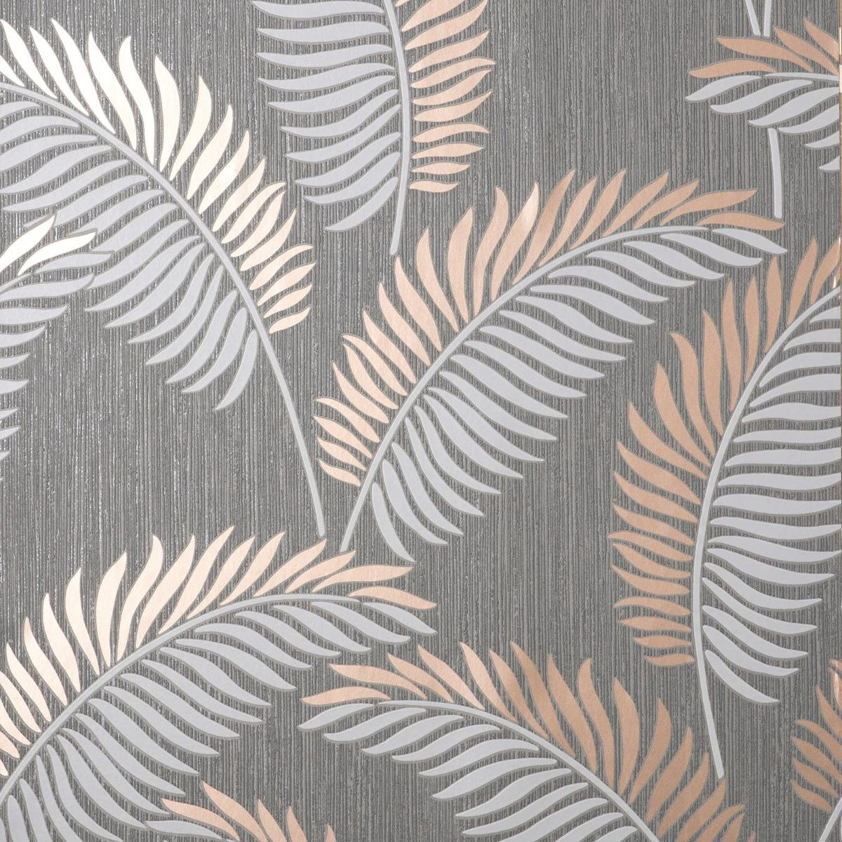 Fine Decor Cascade Leaf Wallpaper (Grey/Rose Gold) - AG647