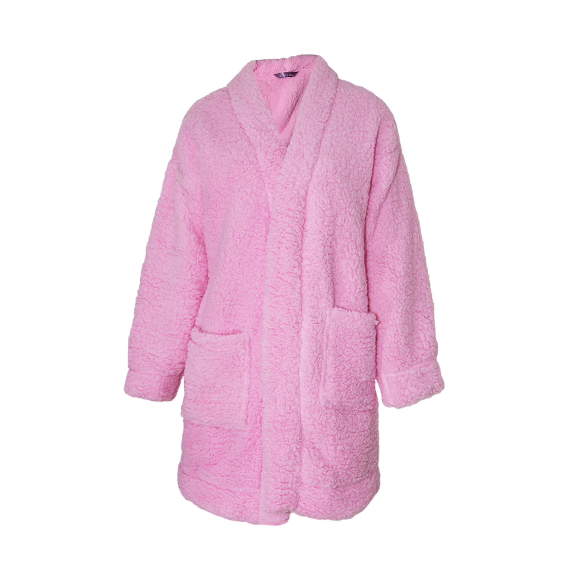 Foxbury Womens Sherpa Fleece Cardi Gown (Pink) - UT1638