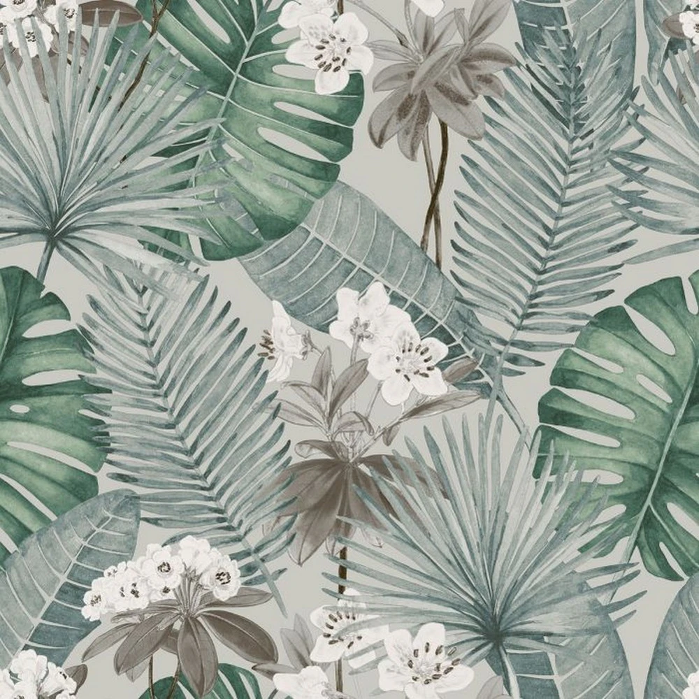 Muriva Eden Leaves Wallpaper (Grey) - AG122