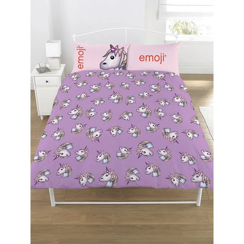 Emoji Unicorn Duvet Cover Set (Purple/Pink) - AG657