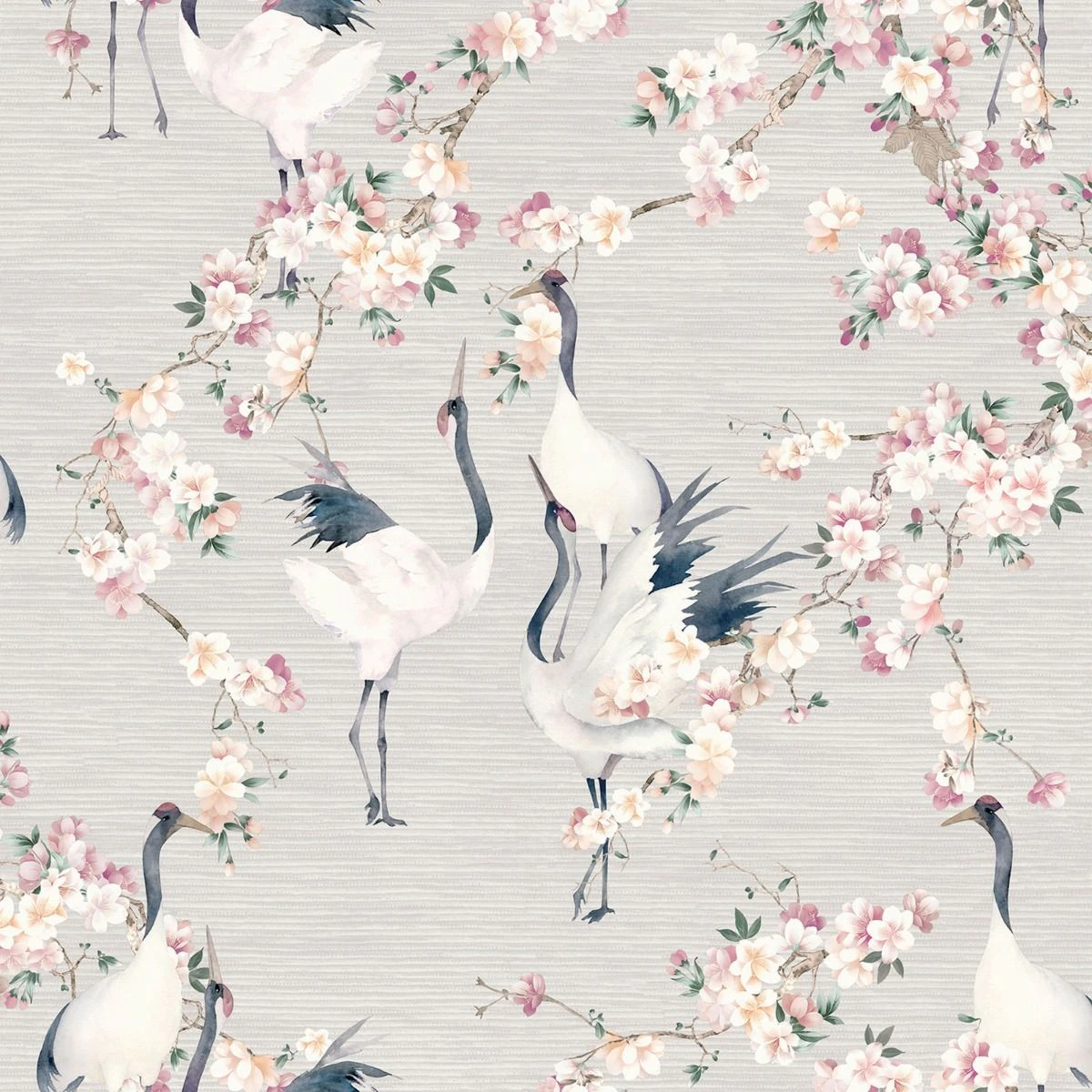 Arthouse Blossom Crane Textured Wallpaper (Pink/White) - AG2374