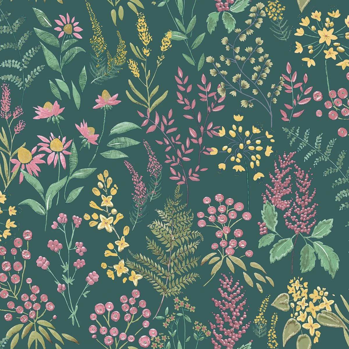 Holden Décor Rural Paradise Floral Sprig Wallpaper (Teal/Pink) - AG3098