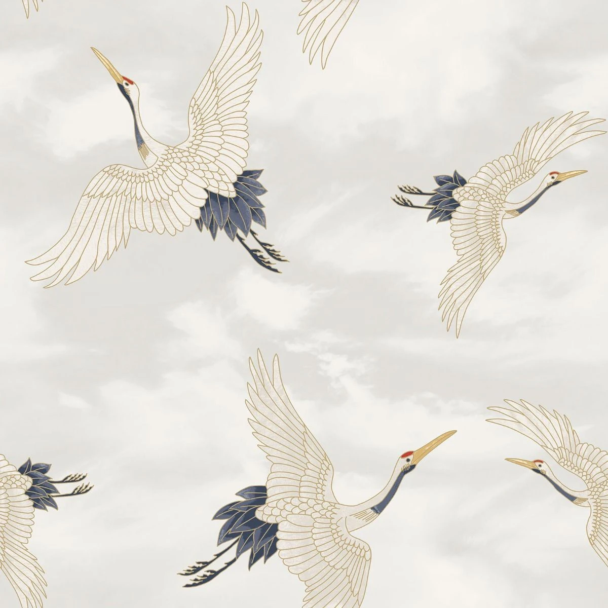 Catherine Lansfield Flying Cranes Wallpaper (White) - AG2794