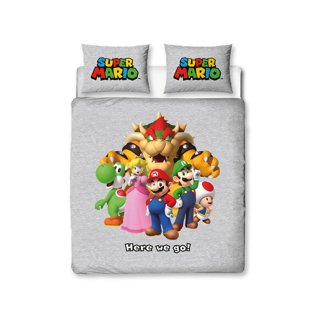 Super Mario Bros Here We Go! Duvet Cover Set (Grey/Multicoloured) - AG2996