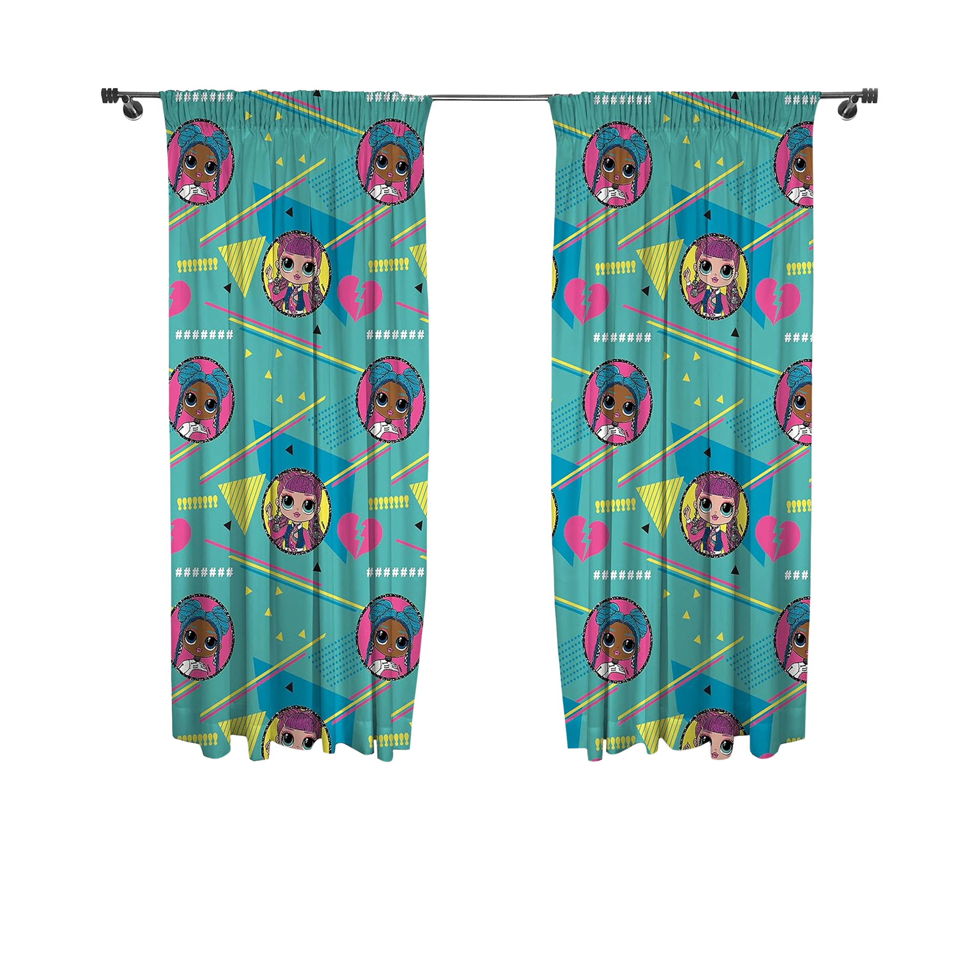 LOL Surprise OMG Beat Pencil Pleat Curtains (Pack of 2) (Turquoise/Pink/Yellow) - AG1595