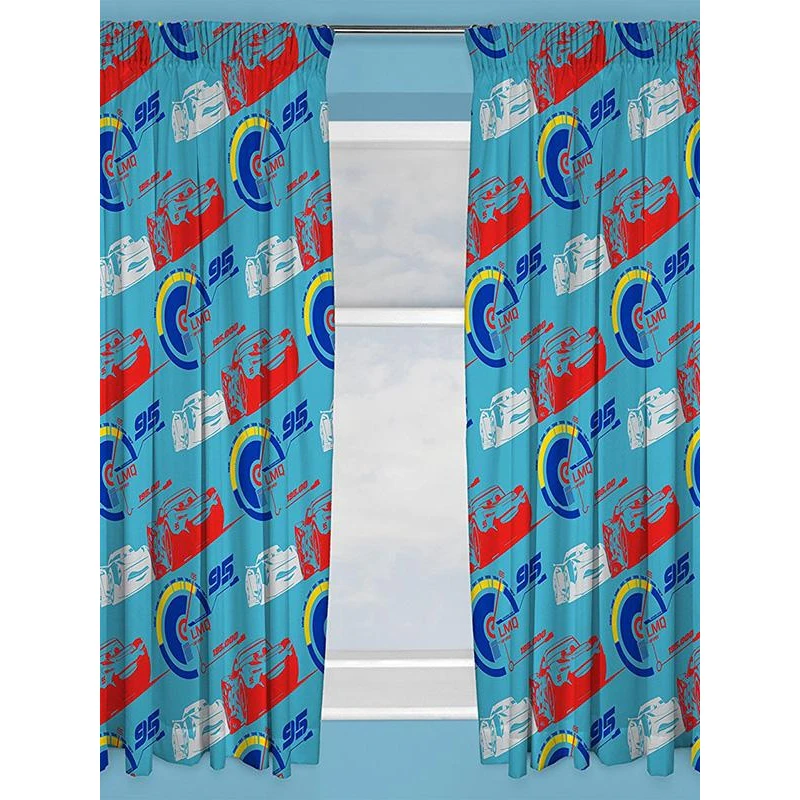 Cars 3 Lightning McQueen Pencil Pleat Curtains (Pack Of 2) (Blue/Red) - AG2325