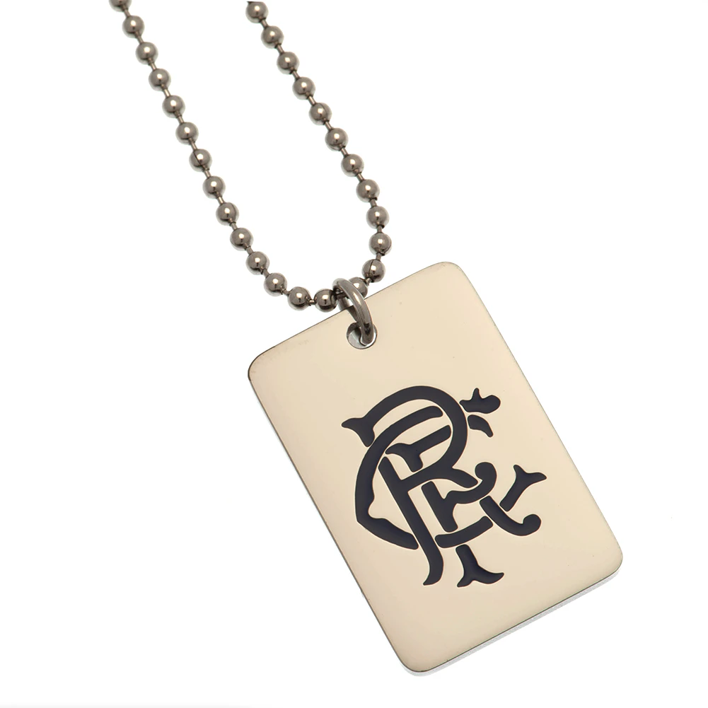 Rangers FC Enamel Crest Dog Tag And Chain (White/Black/Silver) - TA11040