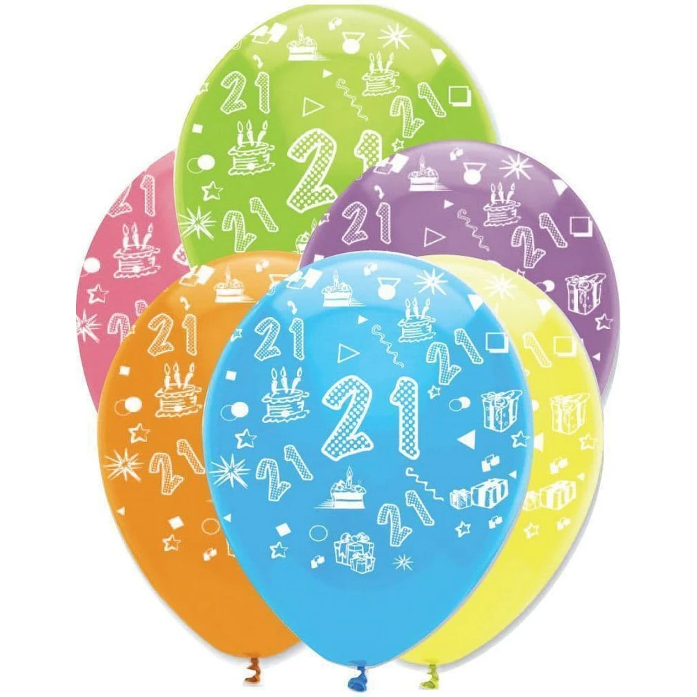 Creative Party Latex 21st Birthday Balloon (Pack of 6) (Multicoloured) - SG34272