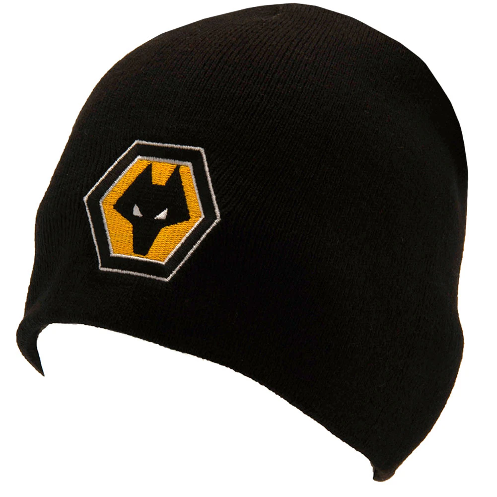 Wolverhampton Wanderers FC Unisex Adult Crest Beanie (Black/Yellow) - TA11044