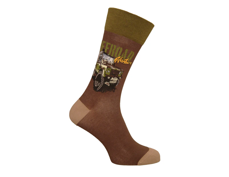Simply Essentials Boys Toys Mens Safari Truck Socks (Brown) - UT1842