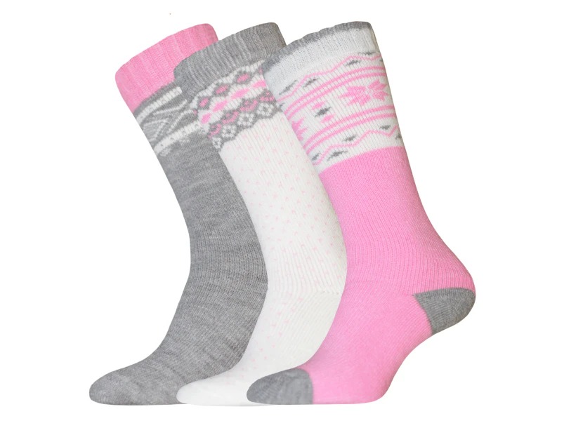 Womens Fair Isle Boot Socks (Pack Of 3) (White/Grey/Pink) - UT1243