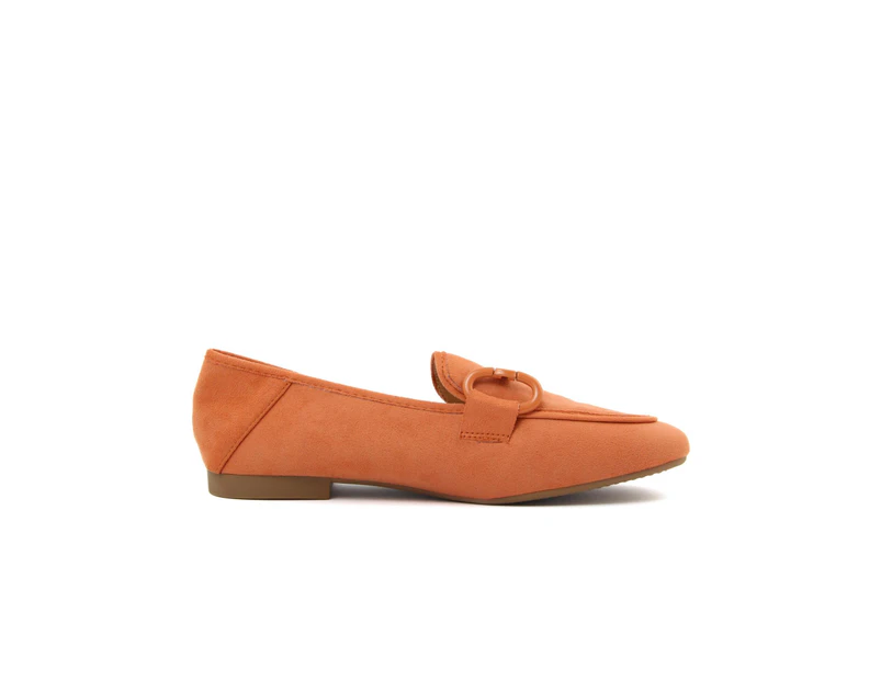 Synthetic Leather Loafers with Rubber Sole - Orange