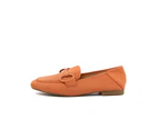 Synthetic Leather Loafers with Rubber Sole - Orange