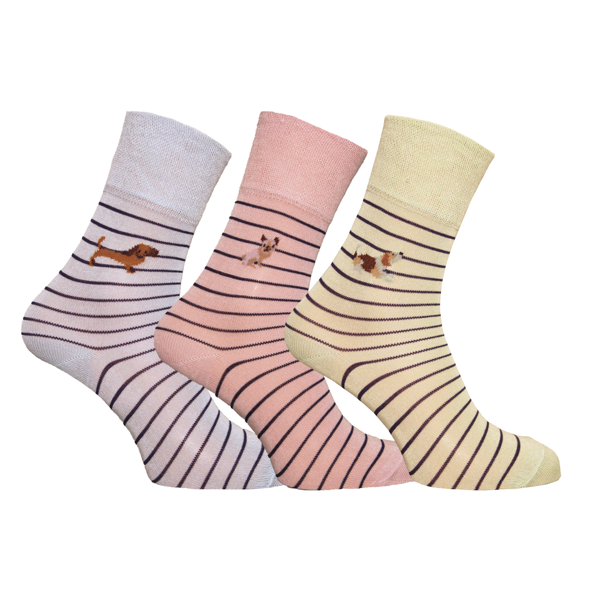 Simply Essentials Womens Bamboo Non Elastic Dog Socks (Pack Of 3) (Green/Pink/Blue) - UT1836