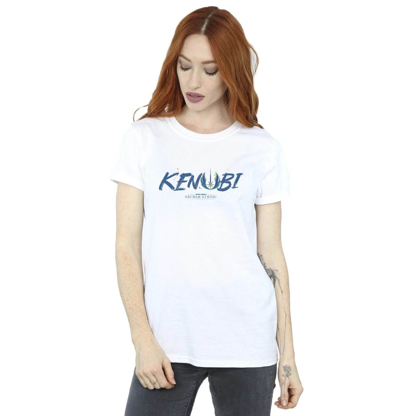 Star Wars: Obi-Wan Kenobi Womens Painted Front Cotton Boyfriend T-Shirt (White) - BI15251