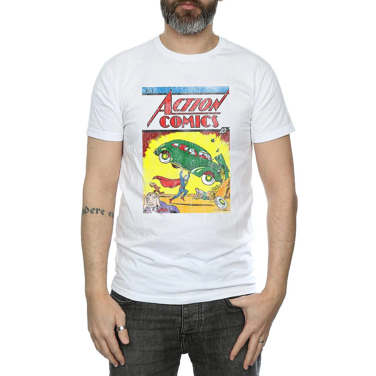 Superman Mens Action Comics Issue 1 Cover Cotton T-Shirt (White) - BI1564