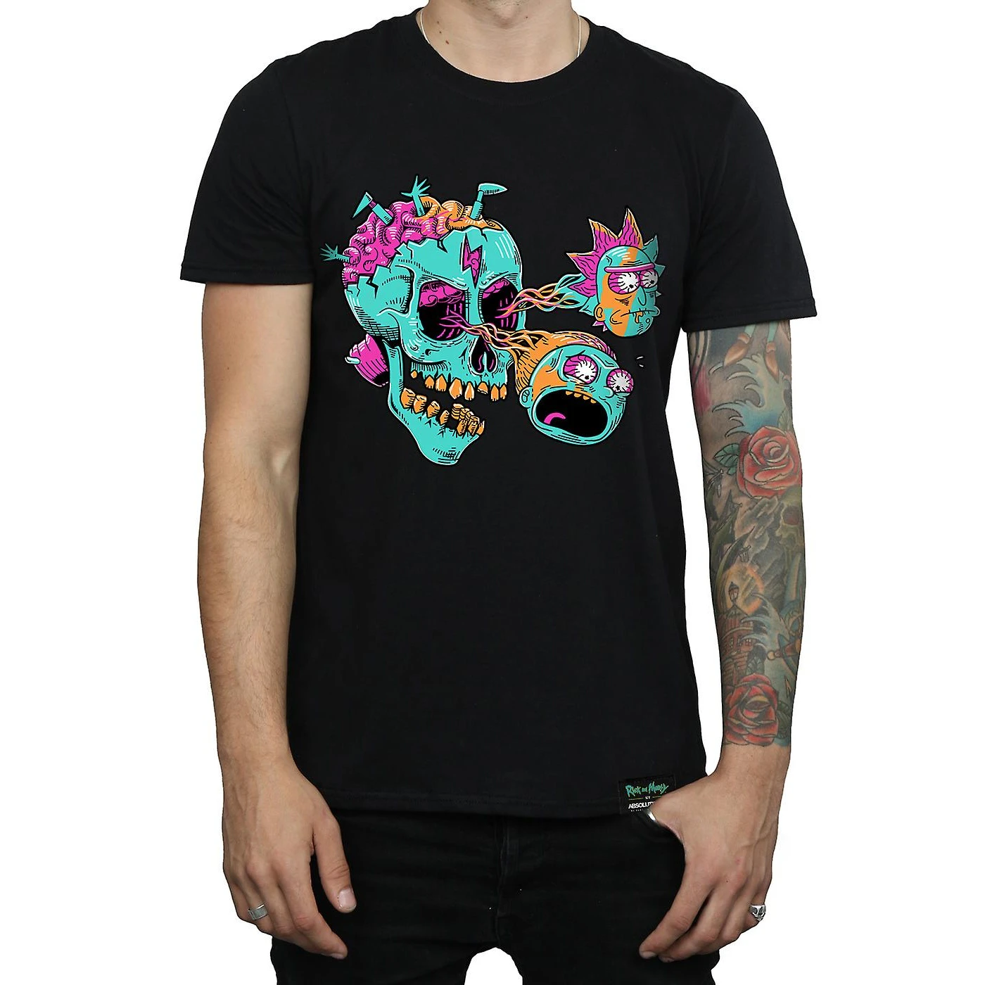 Rick And Morty Mens Eyeball Skull Cotton T-Shirt (Black) - BI1566